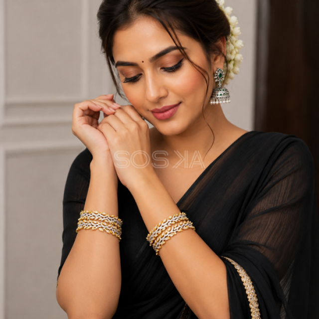 Gold & Silver Shade Stone Bangles