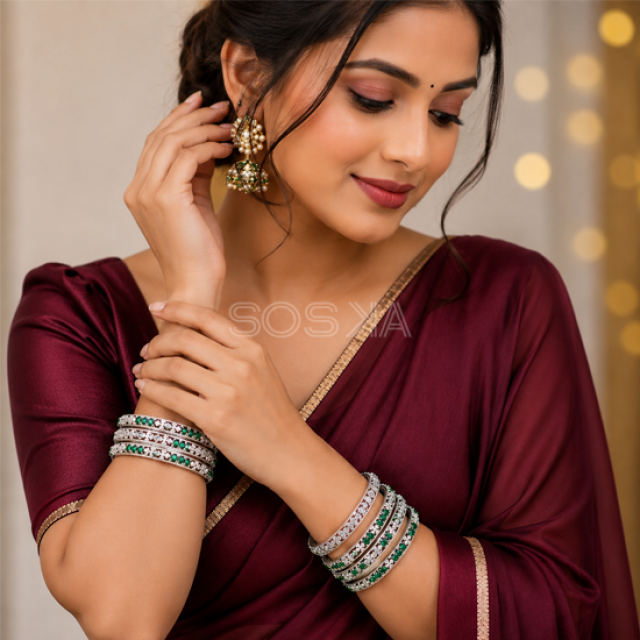 Emarald & White Stones Bangles