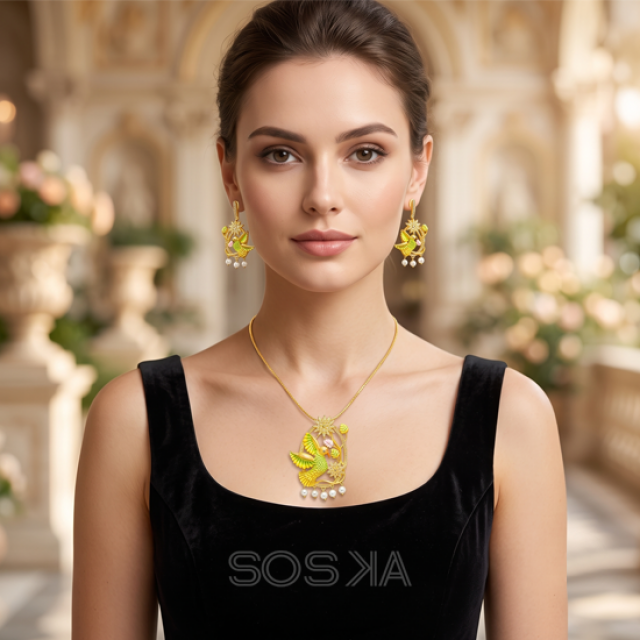Parrot Stone Pendant With Chain