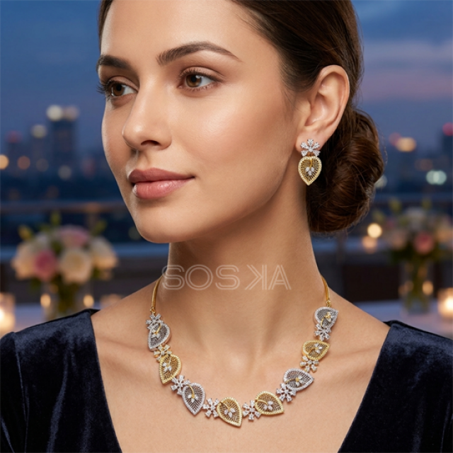 Gold & Silver Shade Stone Necklace
