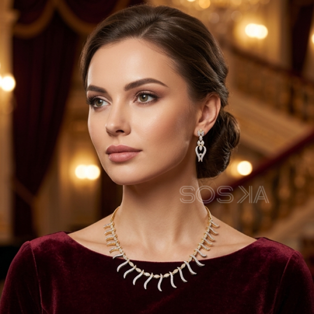 Gold &White Stone Necklace