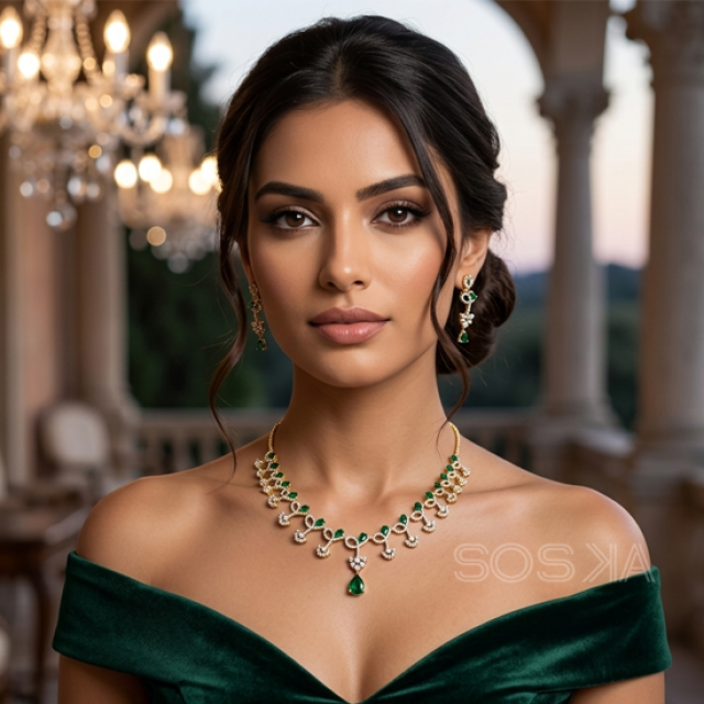Green & White Stone Necklace
