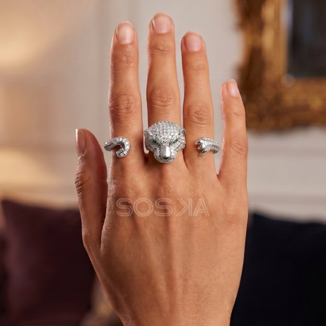 Silver Plated Style Jaguar Ring